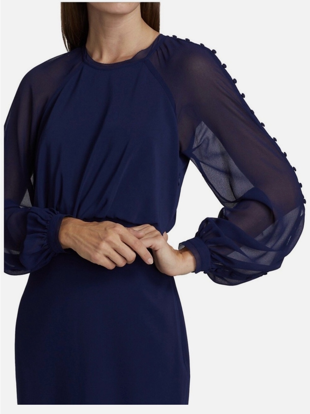 NWT Badgley Mischka Georgette-Button Sleeve Dress - Size 10